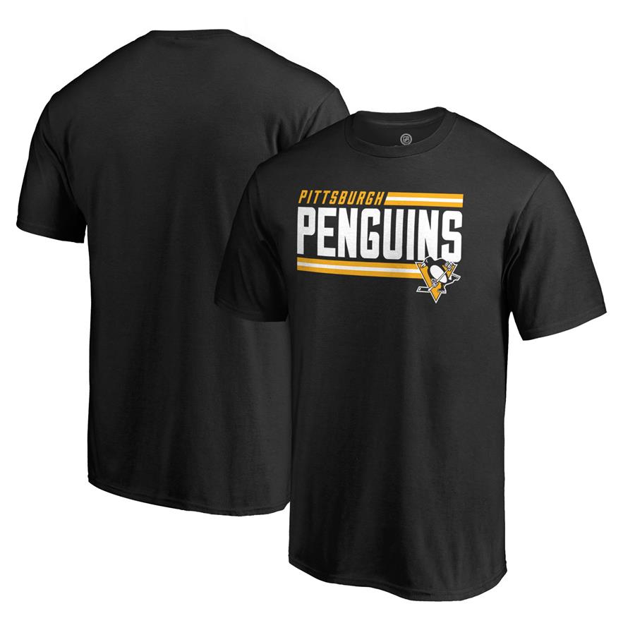 Pittsburgh Penguins Fanatics Branded Iconic Collection On Side Stripe T-Shirt - Black