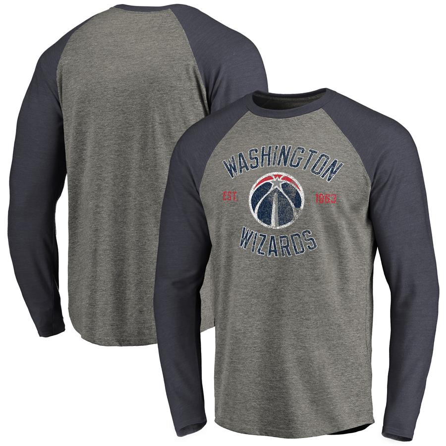Washington Wizards Fanatics Branded Heritage Long Sleeve Raglan T-Shirt - Heathered Gray