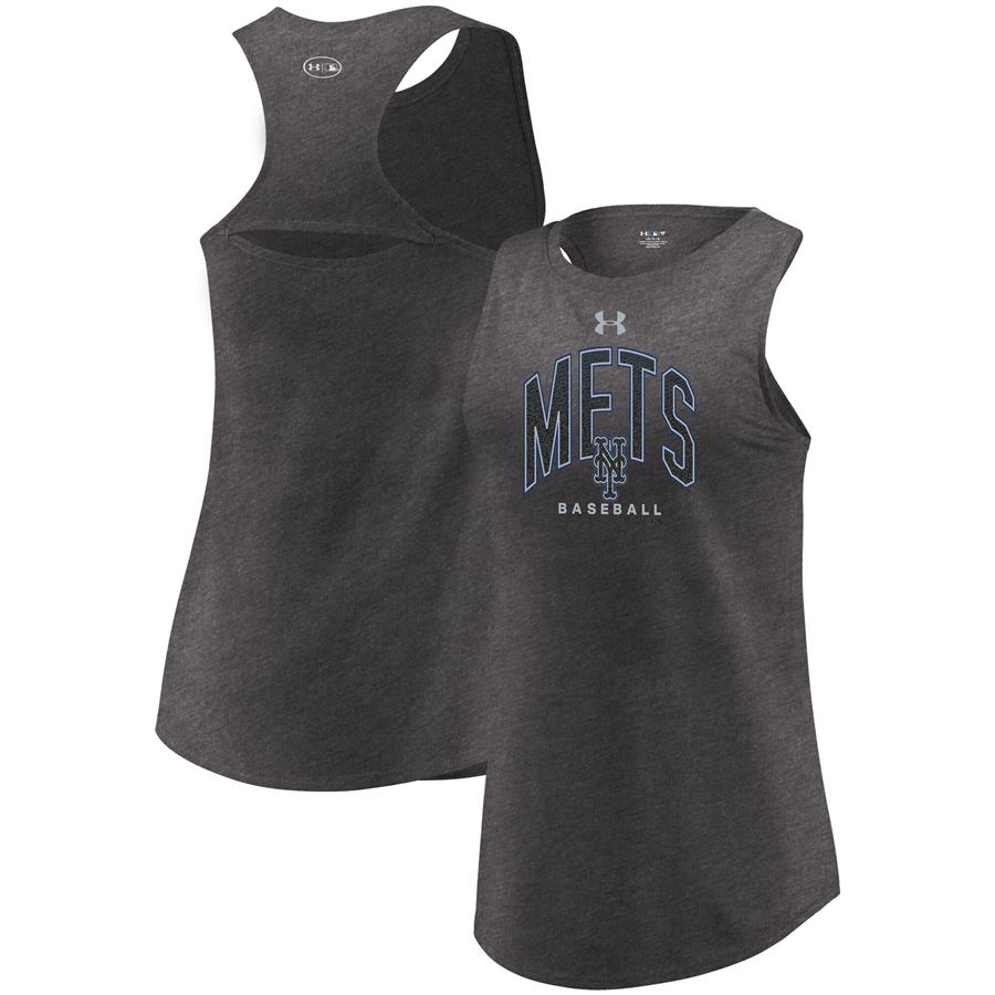 New York Mets Under Armour Women's Passion Reflective Arch Tri-Blend Tank Top - Heathered Charcoal