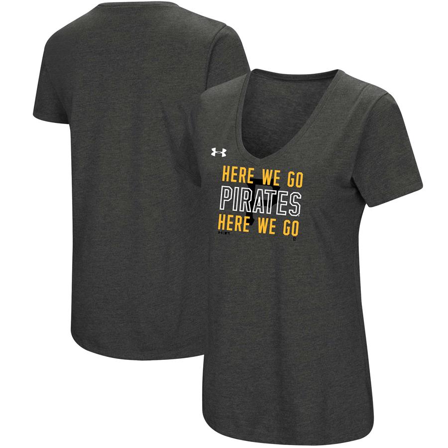 Pittsburgh Pirates Under Armour Women's Chant Tri-Blend V-Neck T-Shirt - Heathered Charcoal