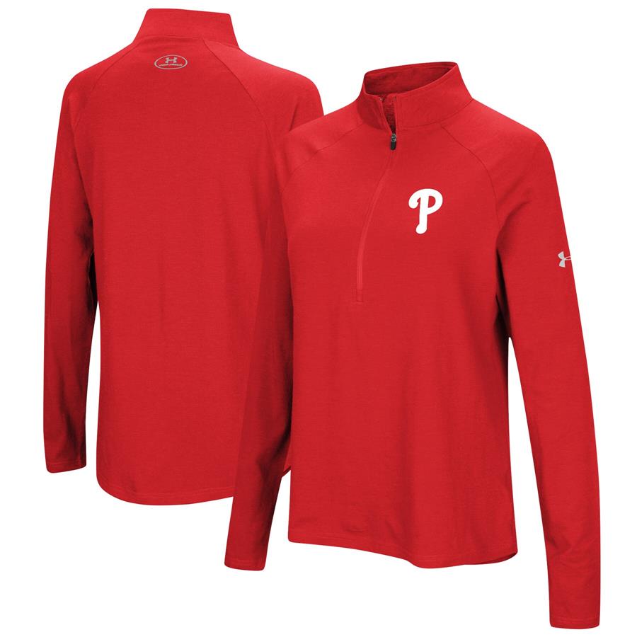 Philadelphia Phillies Under Armour Women's Passion Performance Tri-Blend Raglan Half-Zip Pullover Jacket - Red