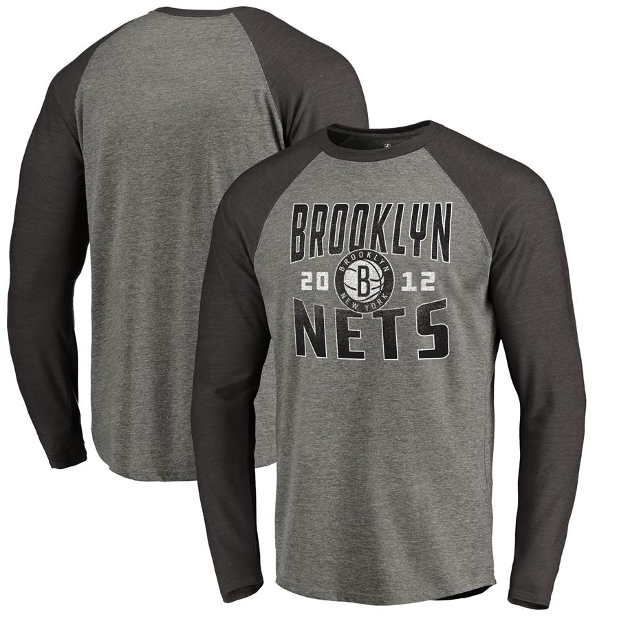 Brooklyn Nets Fanatics Branded Antique Stack Long Sleeve Tri-Blend Raglan T-Shirt - Ash