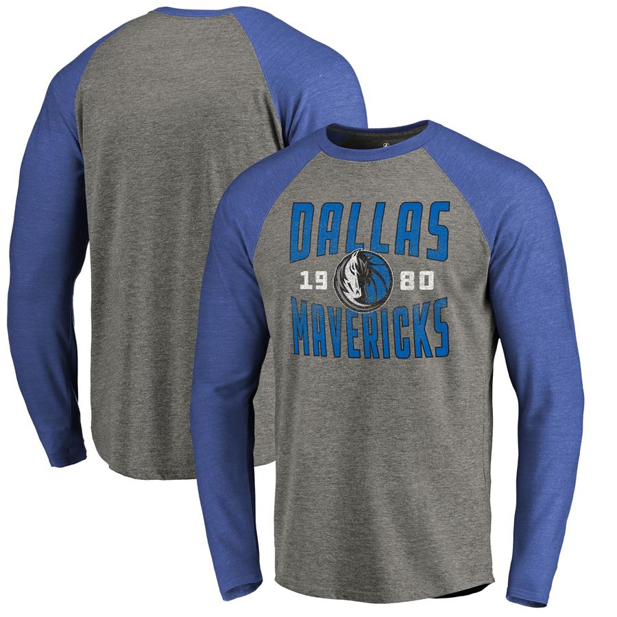 Dallas Mavericks Fanatics Branded Antique Stack Long Sleeve Tri-Blend Raglan T-Shirt - Ash