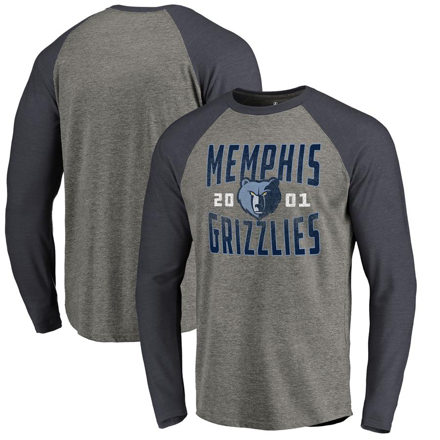 Memphis Grizzlies Fanatics Branded Antique Stack Long Sleeve Tri-Blend Raglan T-Shirt - Ash