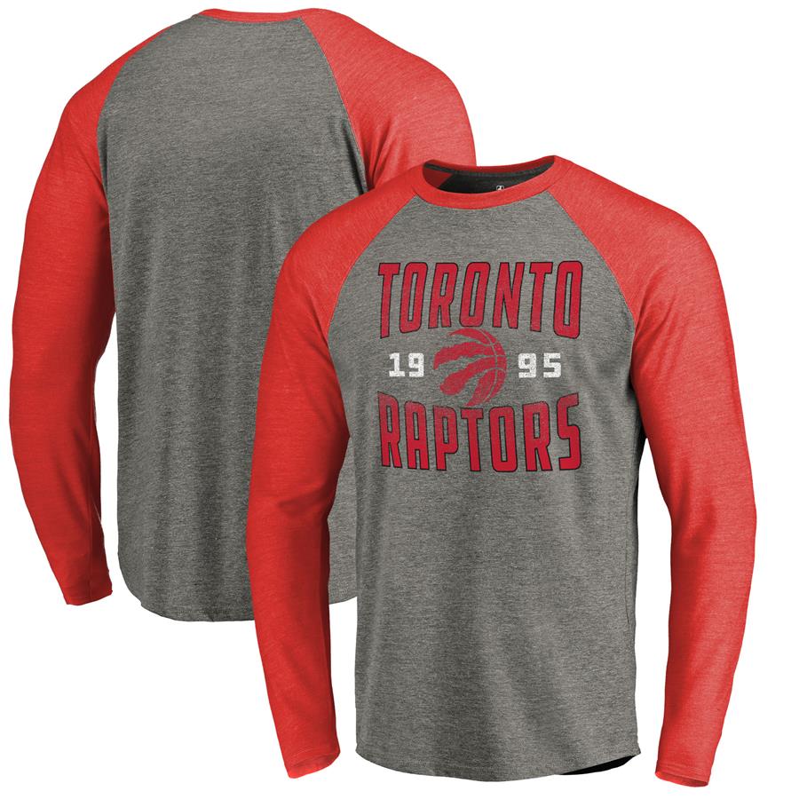Toronto Raptors Fanatics Branded Antique Stack Long Sleeve Tri-Blend Raglan T-Shirt - Ash