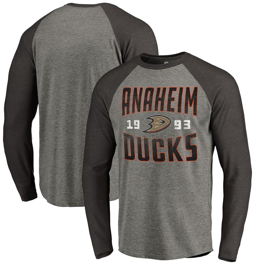 Anaheim Ducks Fanatics Branded Timeless Collection Antique Stack Tri-Blend Long Sleeve Raglan T-Shirt - Ash