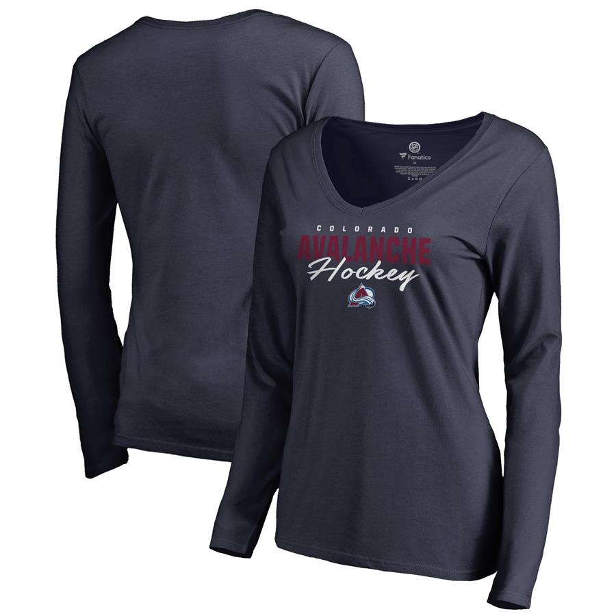 Colorado Avalanche Fanatics Branded Women's Iconic Collection Script Assist Long Sleeve V-Neck T-Shirt - Navy