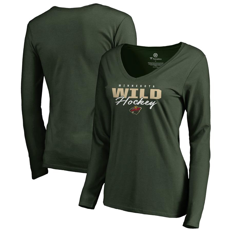 Женский лонгслив с V-вырезом Minnesota Wild Fanatics Branded Iconic Collection Script Assist (зелёный)