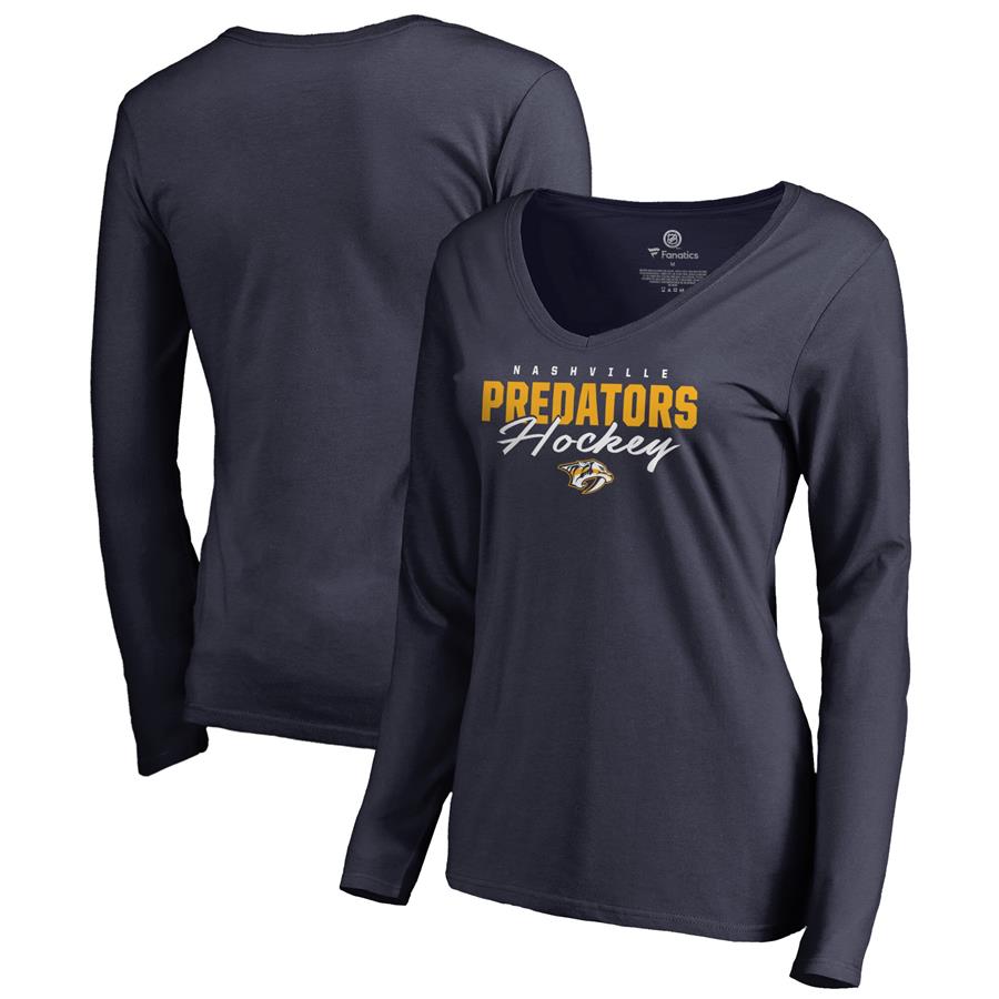 Nashville Predators Fanatics Branded Women's Iconic Collection Script Assist Long Sleeve V-Neck T-Shirt - Navy