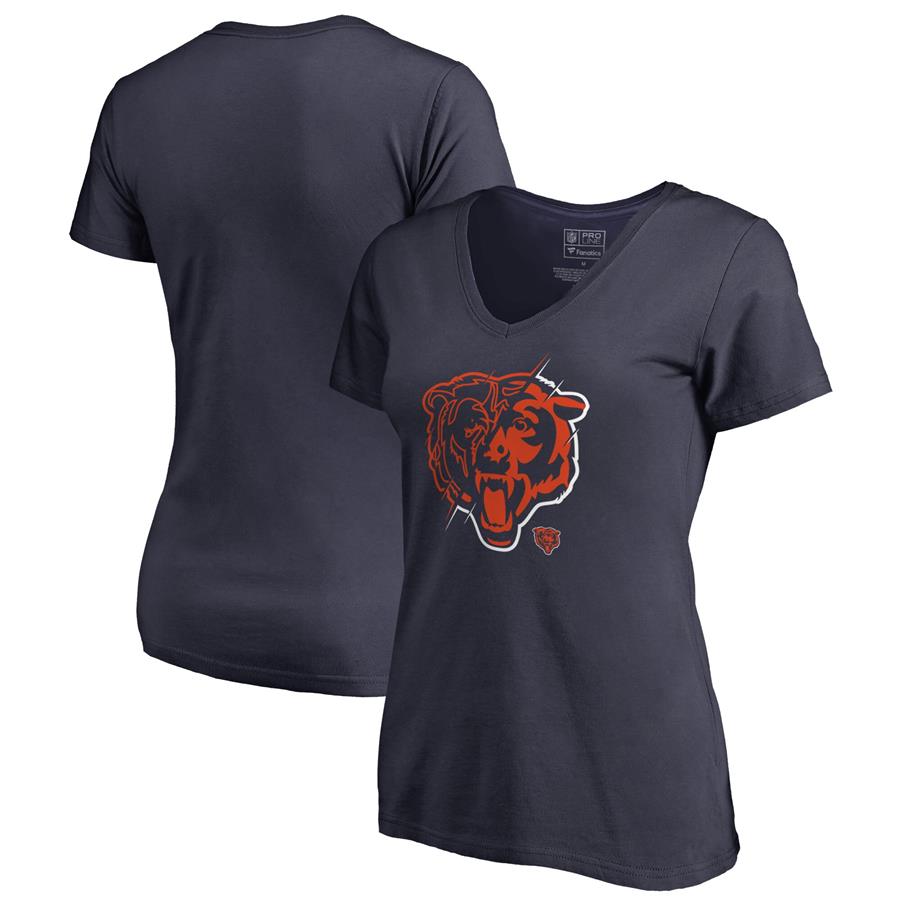 Chicago Bears NFL Pro Line by Fanatics Branded Women's X-Ray Slim Fit V-Neck T-Shirt - Navy