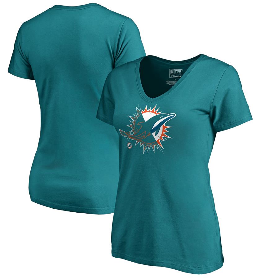 Женская футболка с V-вырезом Miami Dolphins NFL Pro Line by Fanatics Branded X-Ray Slim Fit (бирюзовый)