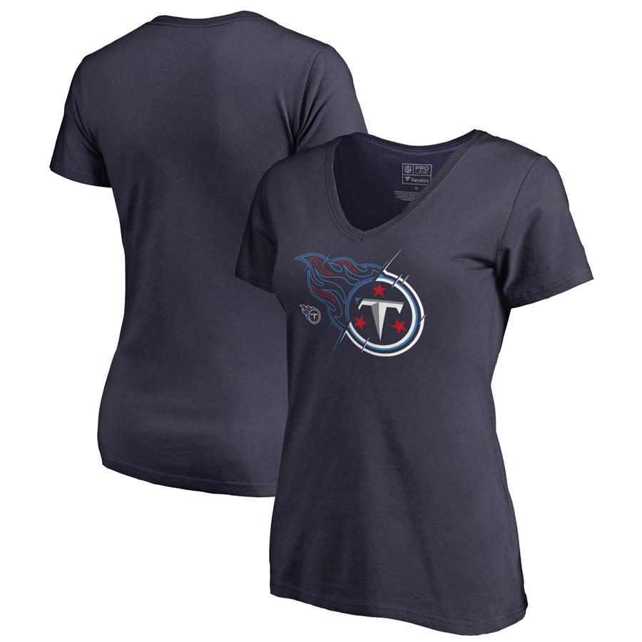 Tennessee Titans NFL Pro Line by Fanatics Branded Women's X-Ray Slim Fit V-Neck T-Shirt - Navy