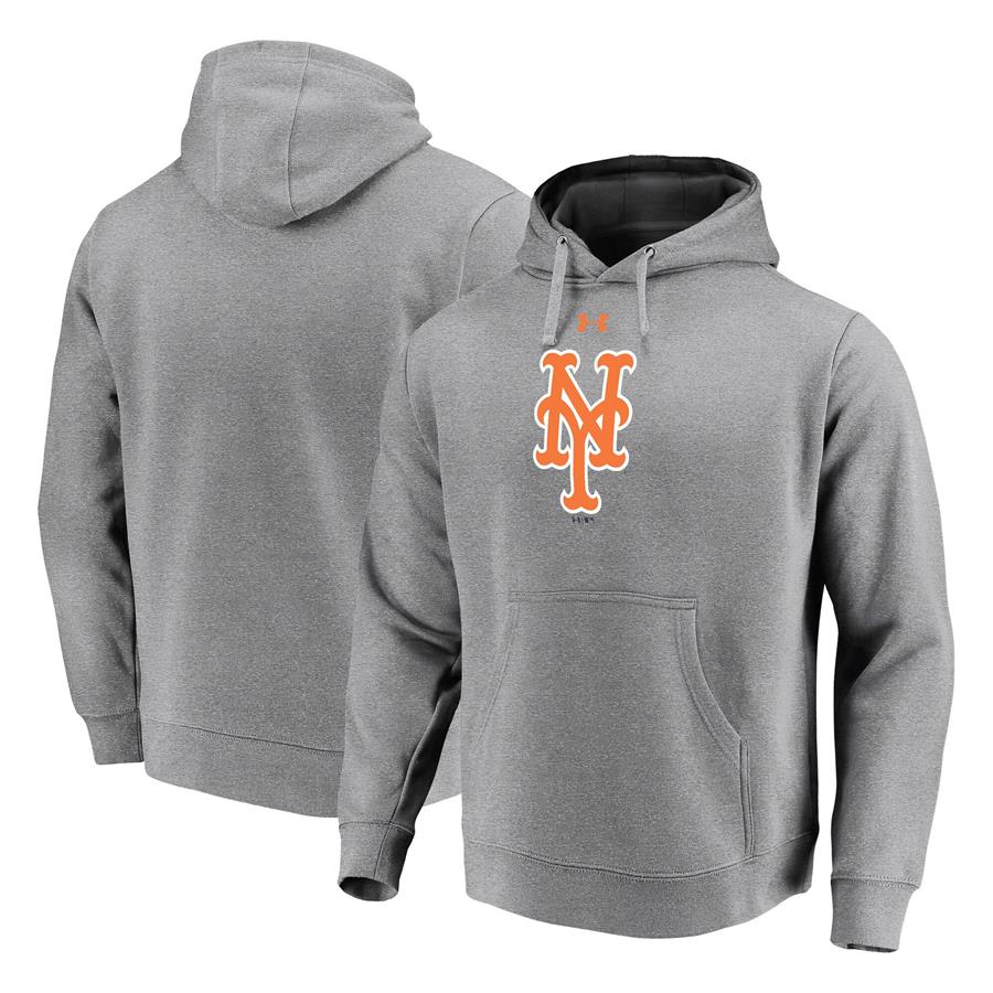 New York Mets Under Armour Commitment Team Mark Performance Pullover Hoodie - Heathered Gray