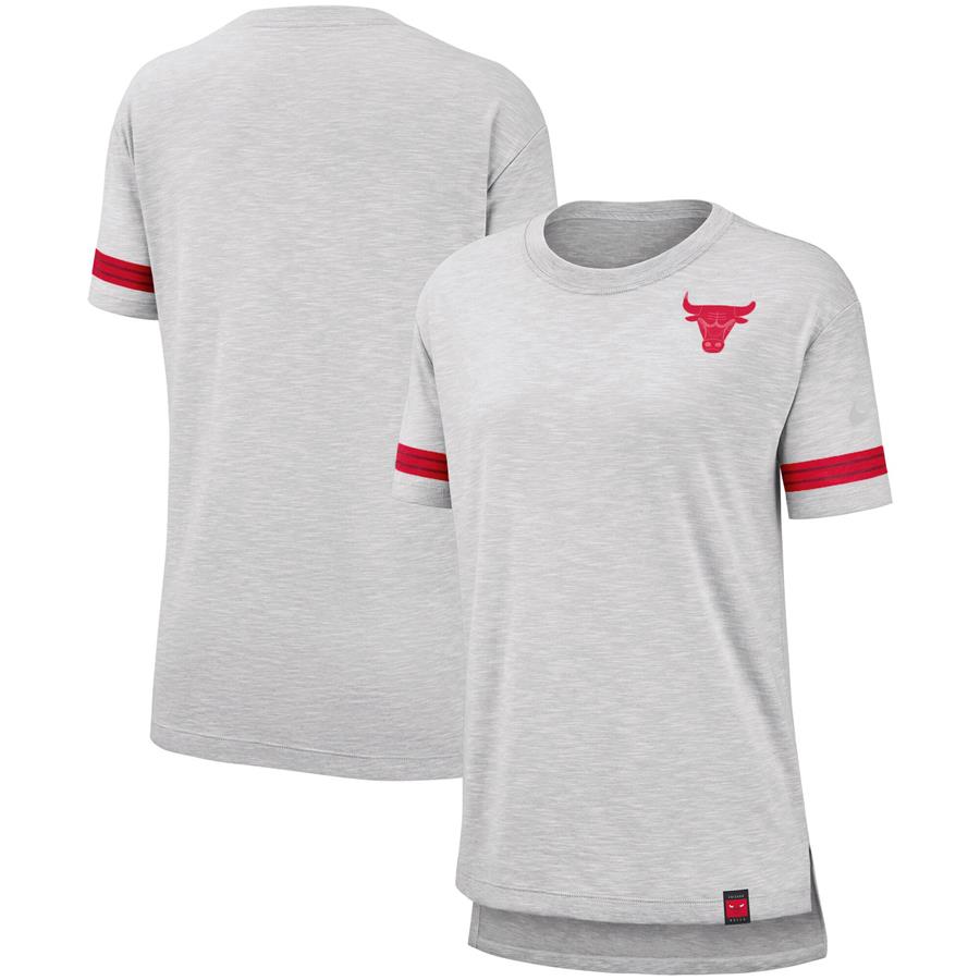 Chicago Bulls Nike Women's Color Rush Sleeve Stripe Slub T-Shirt - Heathered Gray