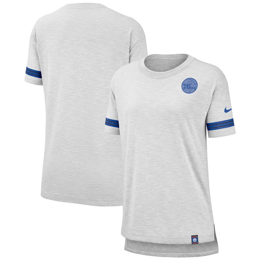 Philadelphia 76ers Nike Women's Color Rush Sleeve Stripe Slub T-Shirt - Heathered Gray