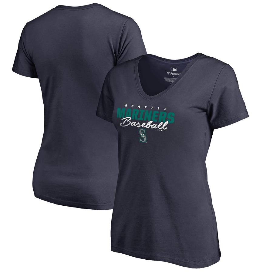 Seattle Mariners Fanatics Branded Women's Script Assist V-Neck T-Shirt - Navy