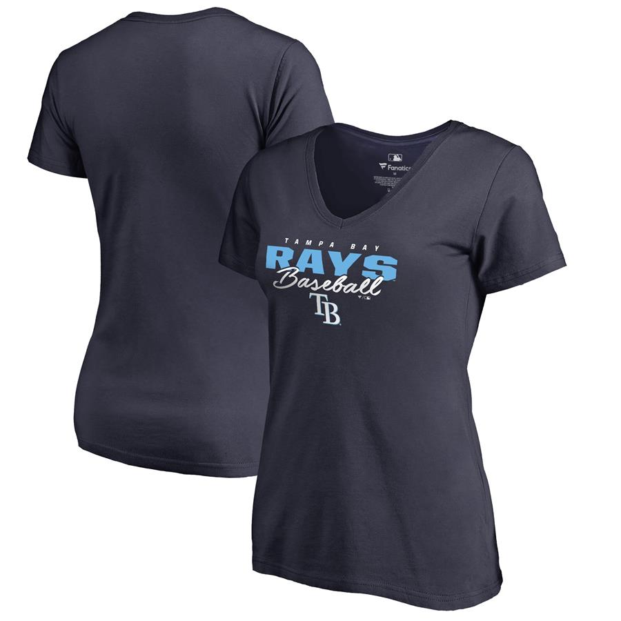 Женская футболка с V-вырезом Tampa Bay Rays Fanatics Branded Script Assist (тёмно-синий)