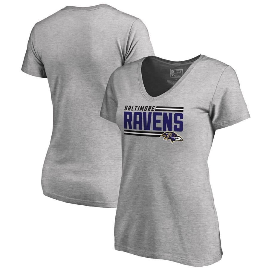 Baltimore Ravens NFL Pro Line by Fanatics Branded Women's Iconic Collection On Side Stripe V-Neck T-Shirt - Ash