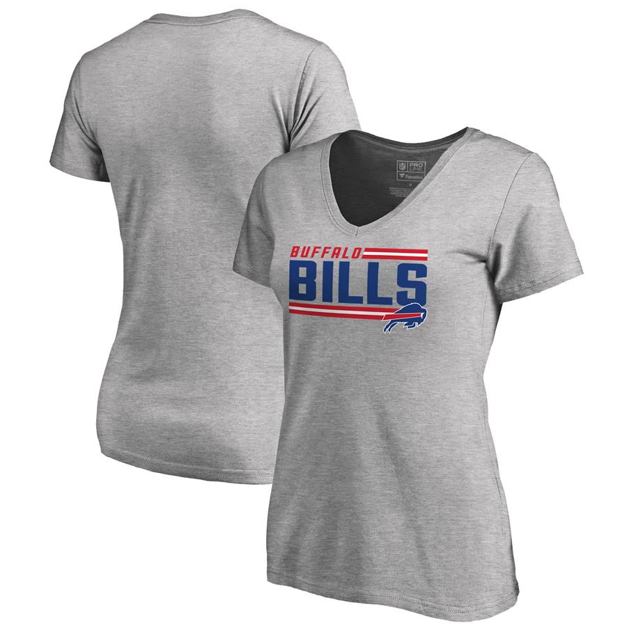 Buffalo Bills NFL Pro Line by Fanatics Branded Women's Iconic Collection On Side Stripe V-Neck T-Shirt - Ash