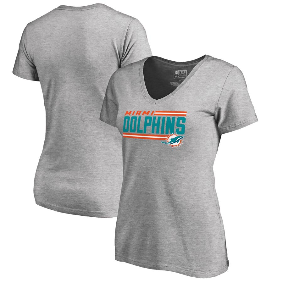 Miami Dolphins NFL Pro Line by Fanatics Branded Women's Iconic Collection On Side Stripe V-Neck T-Shirt - Ash