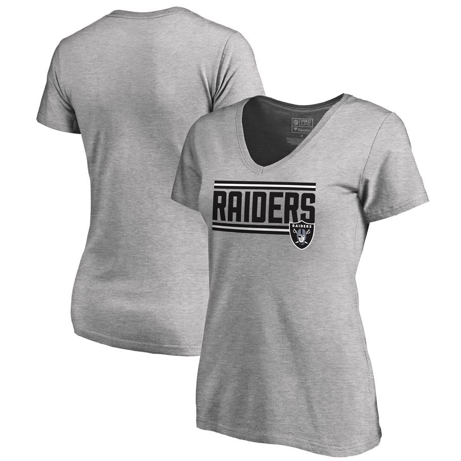 Las Vegas Raiders NFL Pro Line by Fanatics Branded Women's Iconic Collection On Side Stripe V-Neck T-Shirt - Ash