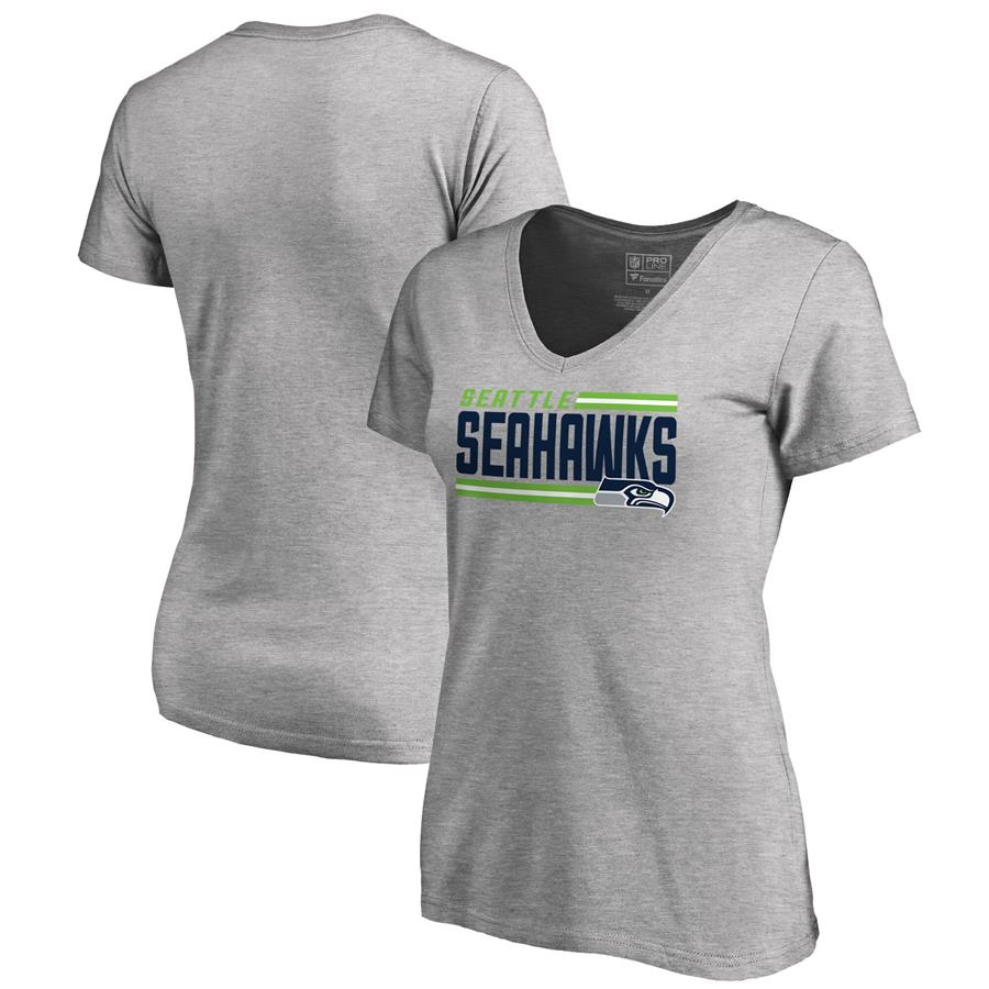 Seattle Seahawks NFL Pro Line by Fanatics Branded Women's Iconic Collection On Side Stripe V-Neck T-Shirt - Ash