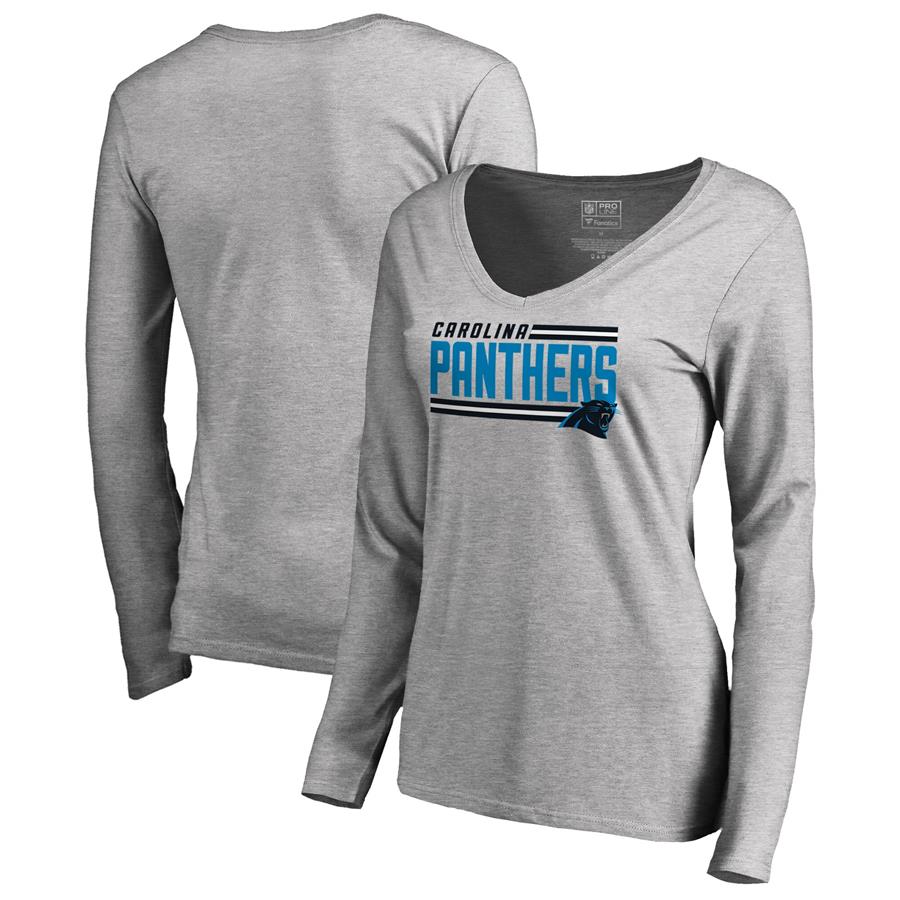 Carolina Panthers NFL Pro Line by Fanatics Branded Women's Iconic Collection On Side Stripe Long Sleeve V-Neck T-Shirt - Ash