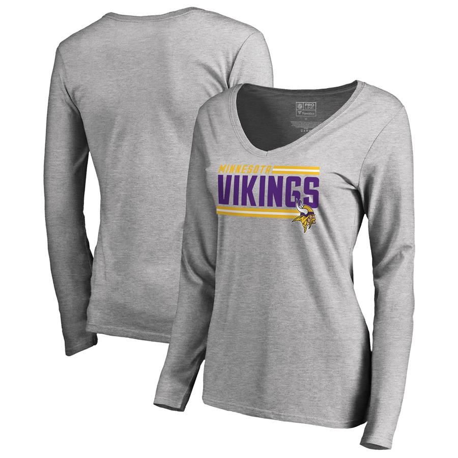 Minnesota Vikings NFL Pro Line by Fanatics Branded Women's Iconic Collection On Side Stripe Long Sleeve V-Neck T-Shirt - Ash