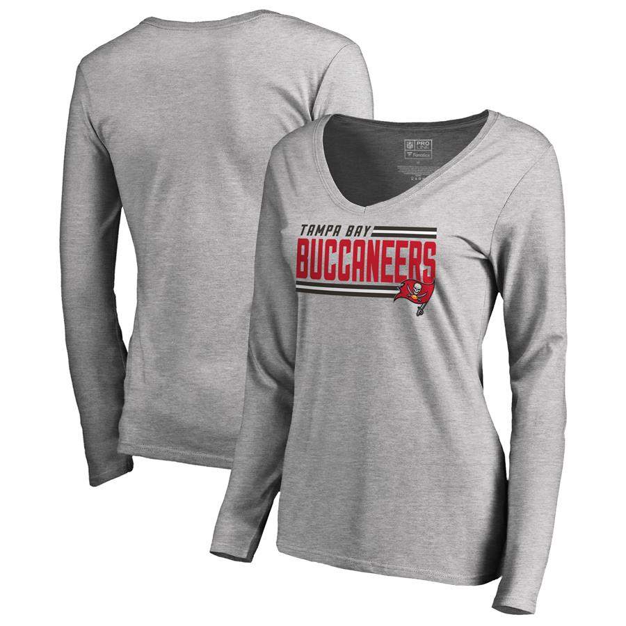 Tampa Bay Buccaneers NFL Pro Line by Fanatics Branded Women's Iconic Collection On Side Stripe Long Sleeve V-Neck T-Shirt - Ash