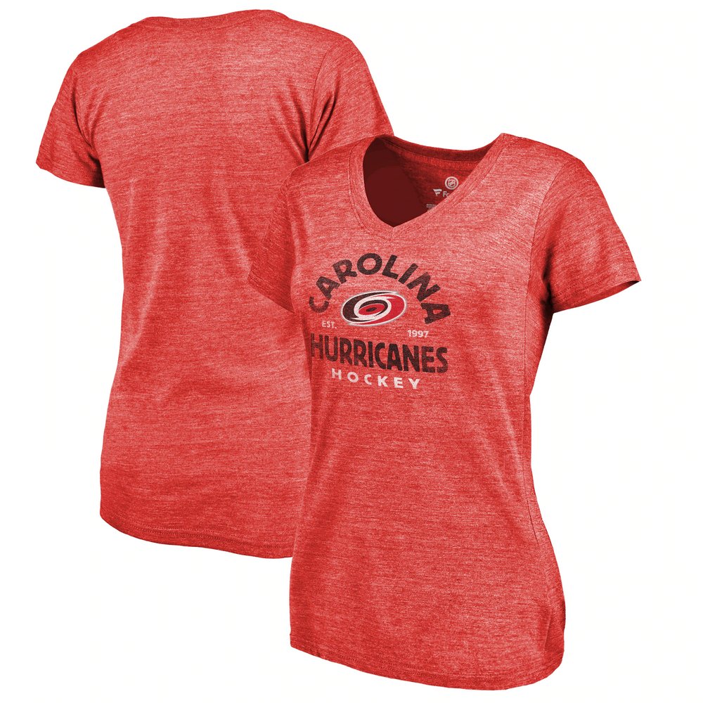 Carolina Hurricanes Fanatics Branded Women's Timeless Collection Vintage Arch Tri-Blend V-Neck T-Shirt - Red