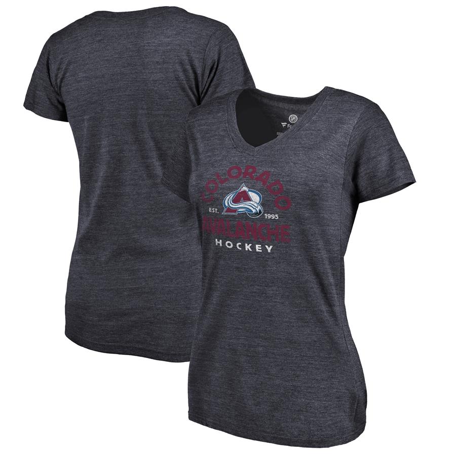 Colorado Avalanche Fanatics Branded Women's Timeless Collection Vintage Arch Tri-Blend V-Neck T-Shirt - Navy