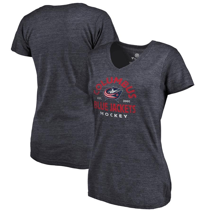 Columbus Blue Jackets Fanatics Branded Women's Timeless Collection Vintage Arch Tri-Blend V-Neck T-Shirt - Navy