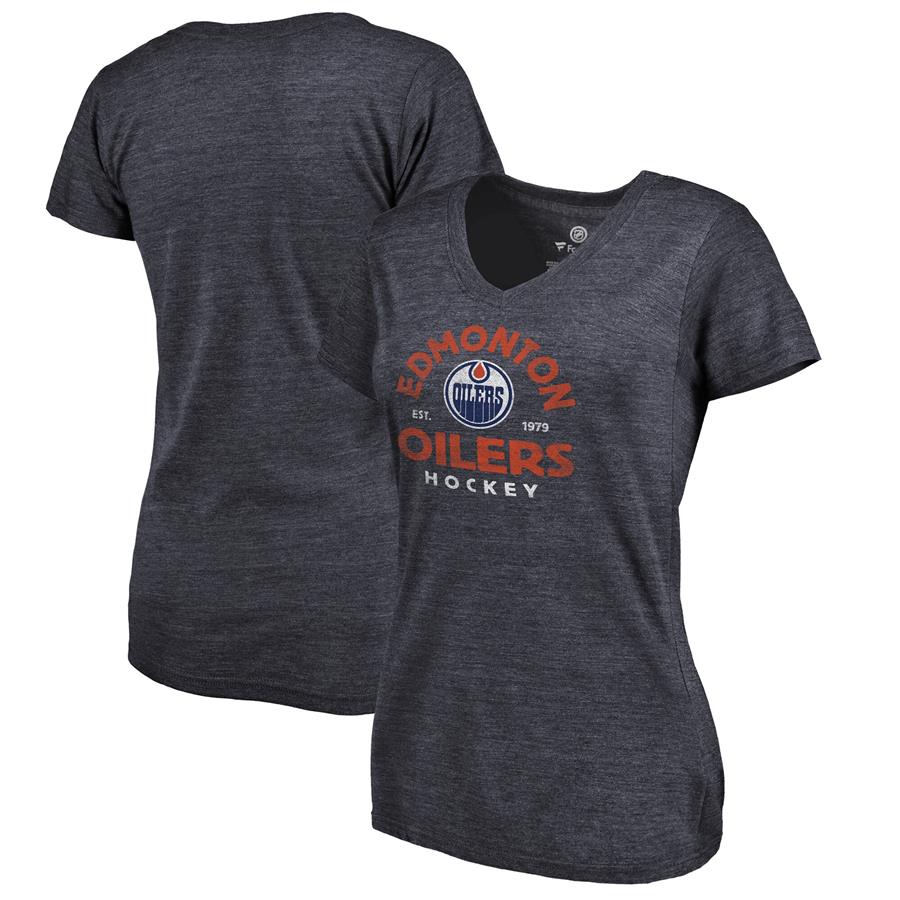 Edmonton Oilers Fanatics Branded Women's Timeless Collection Vintage Arch Tri-Blend V-Neck T-Shirt - Navy