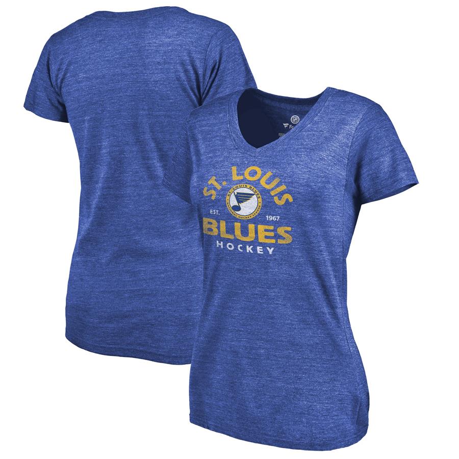 St. Louis Blues Fanatics Branded Women's Timeless Collection Vintage Arch Tri-Blend V-Neck T-Shirt - Royal
