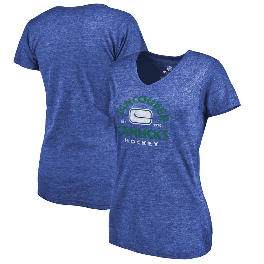Vancouver Canucks Fanatics Branded Women's Timeless Collection Vintage Arch Tri-Blend V-Neck T-Shirt - Blue