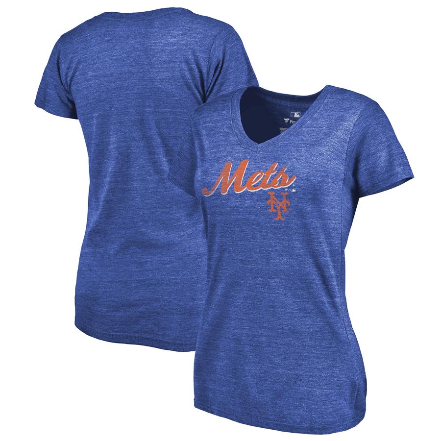 New York Mets Fanatics Branded Women's Rising Script Tri-Blend V-Neck T-Shirt - Royal