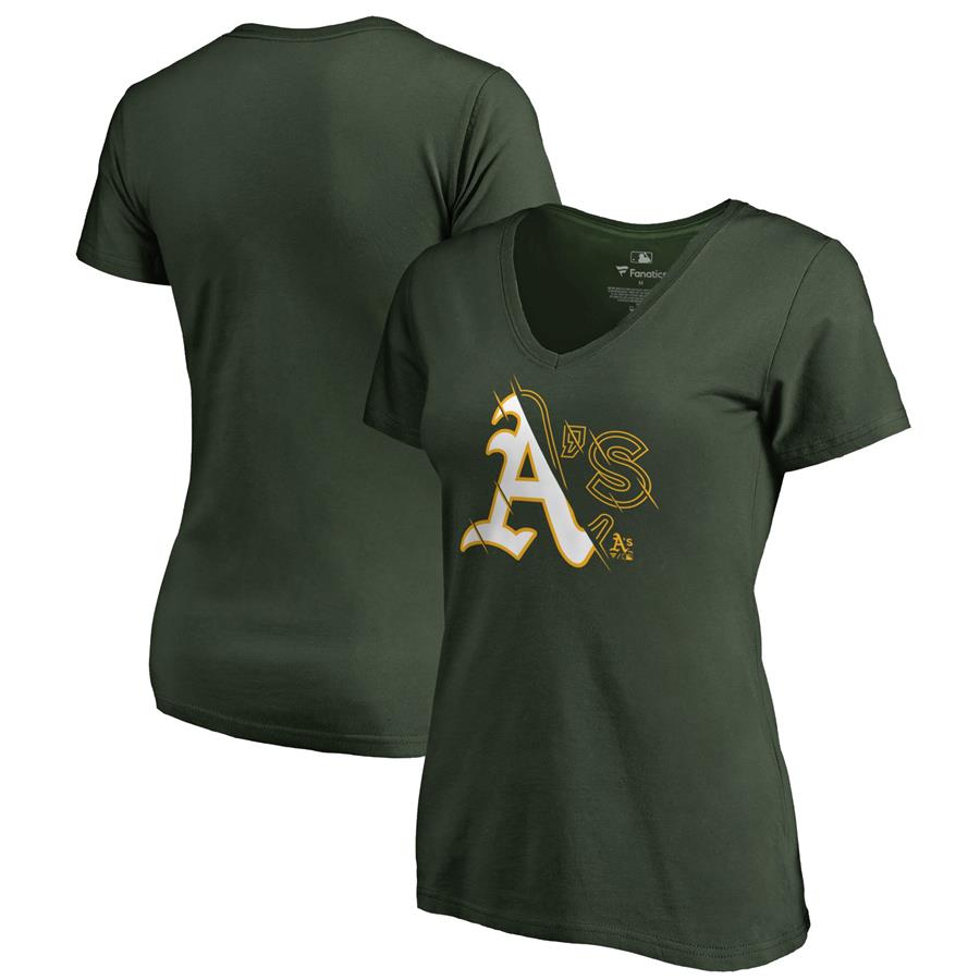 Женская футболка с V-вырезом Oakland Athletics Fanatics Branded X-Ray (зелёный)