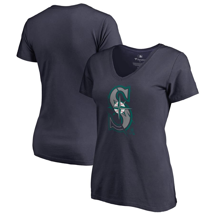 Seattle Mariners Fanatics Branded Women's X-Ray V-Neck T-Shirt - Navy