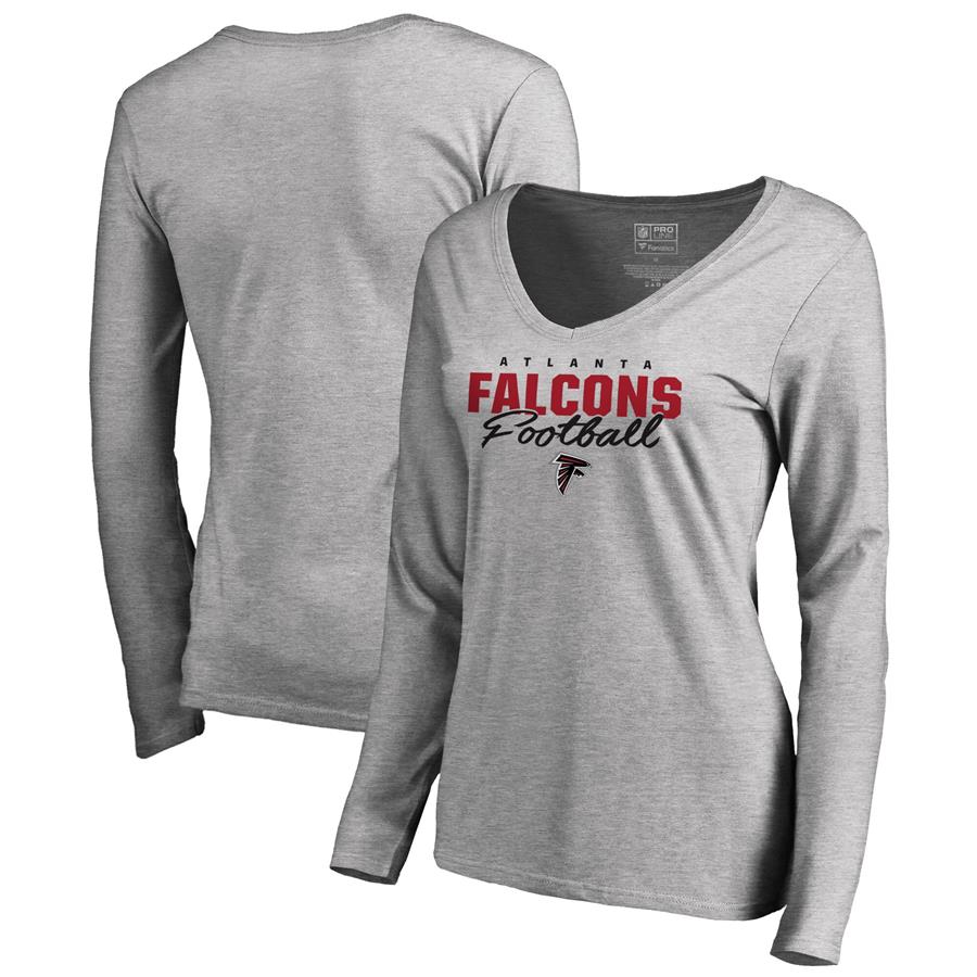 Atlanta Falcons NFL Pro Line by Fanatics Branded Women's Iconic Collection Script Assist Long Sleeve V-Neck T-Shirt - Ash