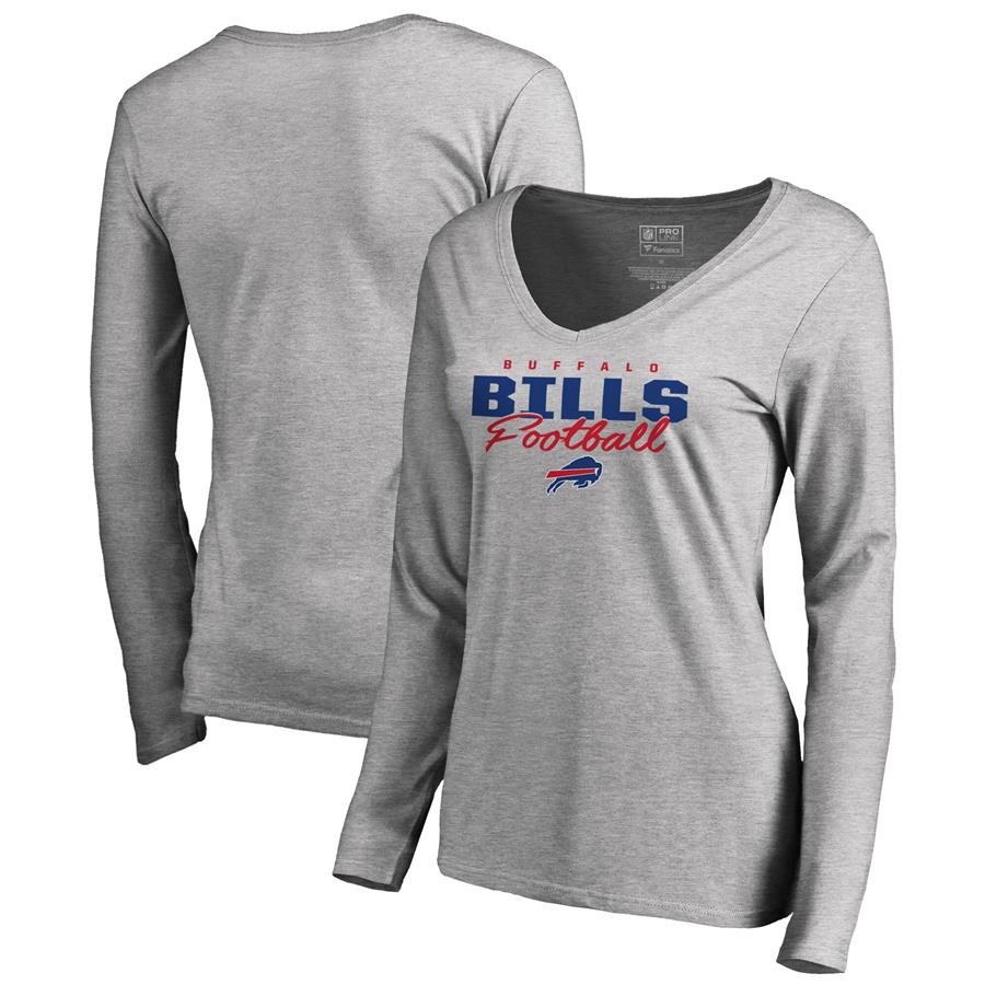 Buffalo Bills NFL Pro Line by Fanatics Branded Women's Iconic Collection Script Assist Long Sleeve V-Neck T-Shirt - Ash