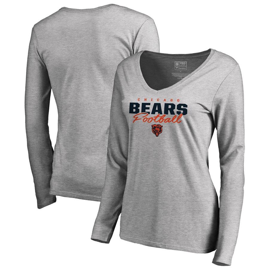 Chicago Bears NFL Pro Line by Fanatics Branded Women's Iconic Collection Script Assist Long Sleeve V-Neck T-Shirt - Ash