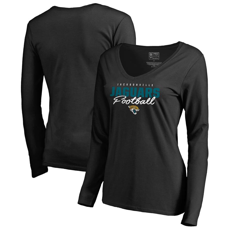 Jacksonville Jaguars NFL Pro Line by Fanatics Branded Women's Iconic Collection Script Assist Long Sleeve V-Neck T-Shirt - Black