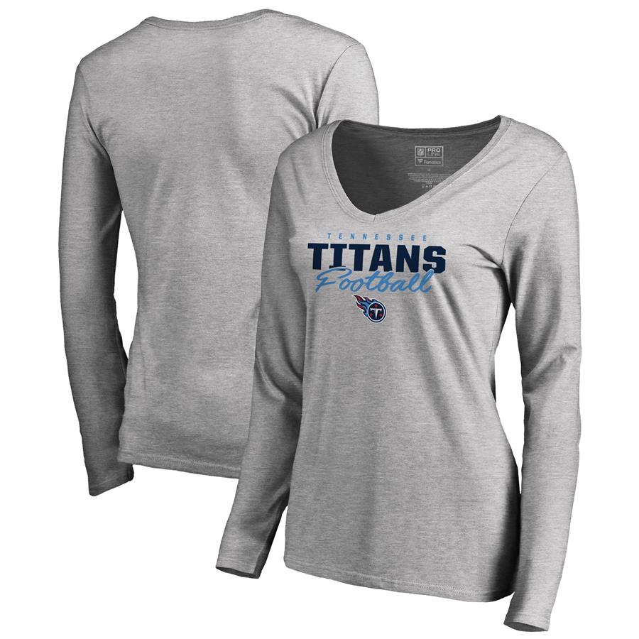 Tennessee Titans NFL Pro Line by Fanatics Branded Women's Iconic Collection Script Assist Long Sleeve V-Neck T-Shirt - Ash