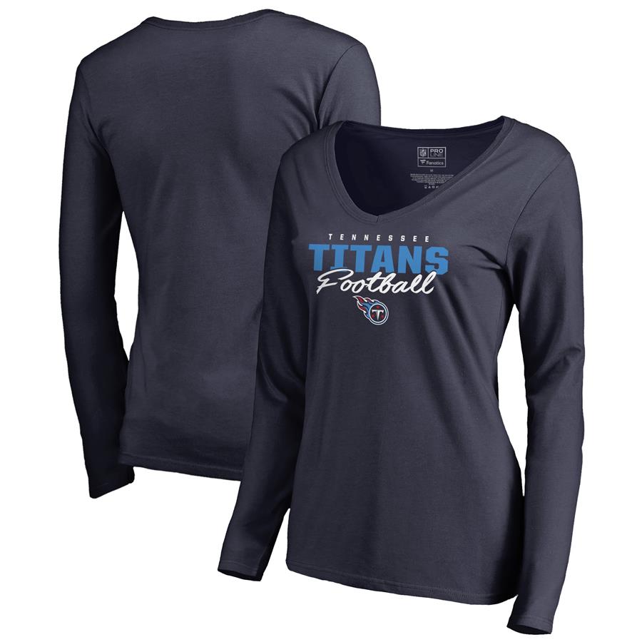 Tennessee Titans NFL Pro Line by Fanatics Branded Women's Iconic Collection Script Assist Long Sleeve V-Neck T-Shirt - Navy