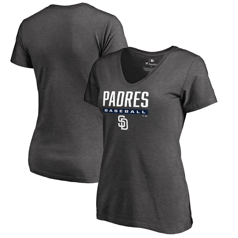 San Diego Padres Fanatics Branded Women's Win Stripe V-Neck T-Shirt - Ash