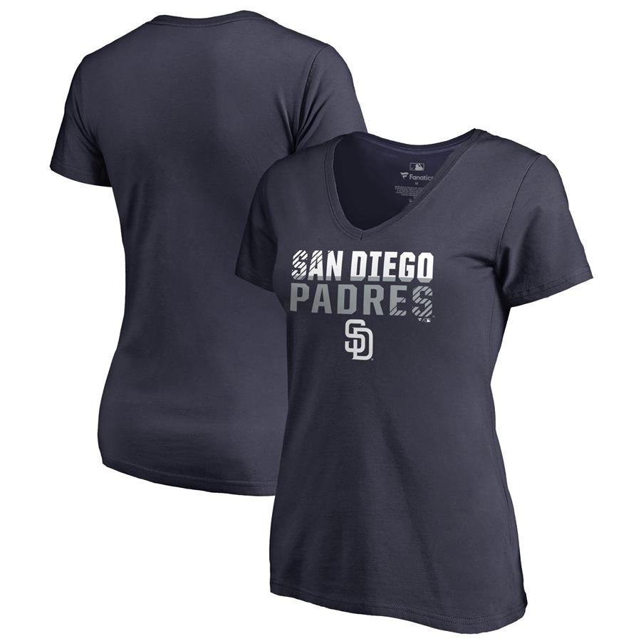 San Diego Padres Fanatics Branded Women's Fade Out V-Neck T-Shirt - Navy