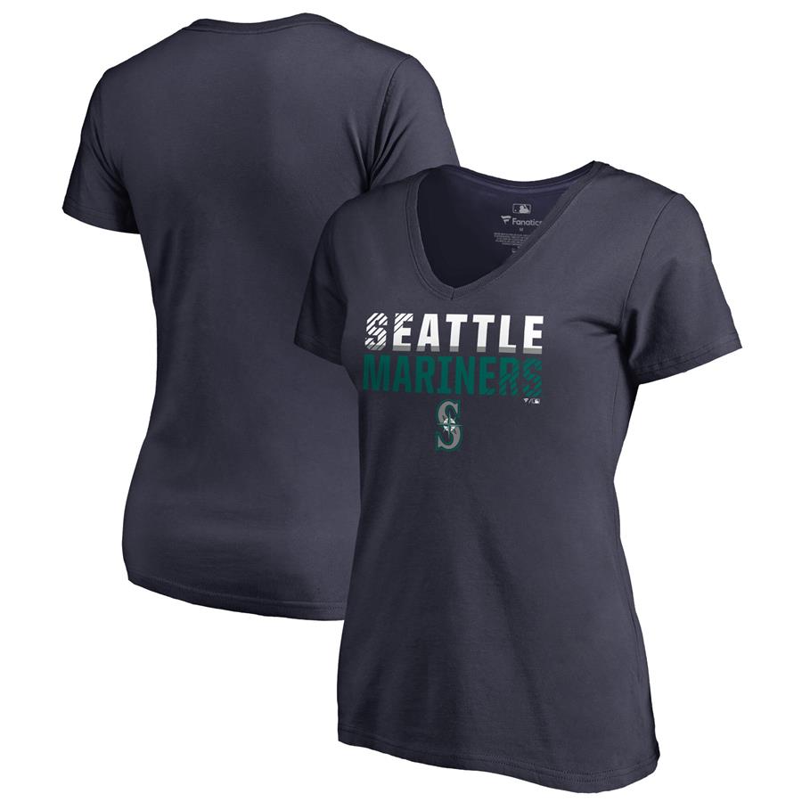 Seattle Mariners Fanatics Branded Women's Fade Out V-Neck T-Shirt - Navy