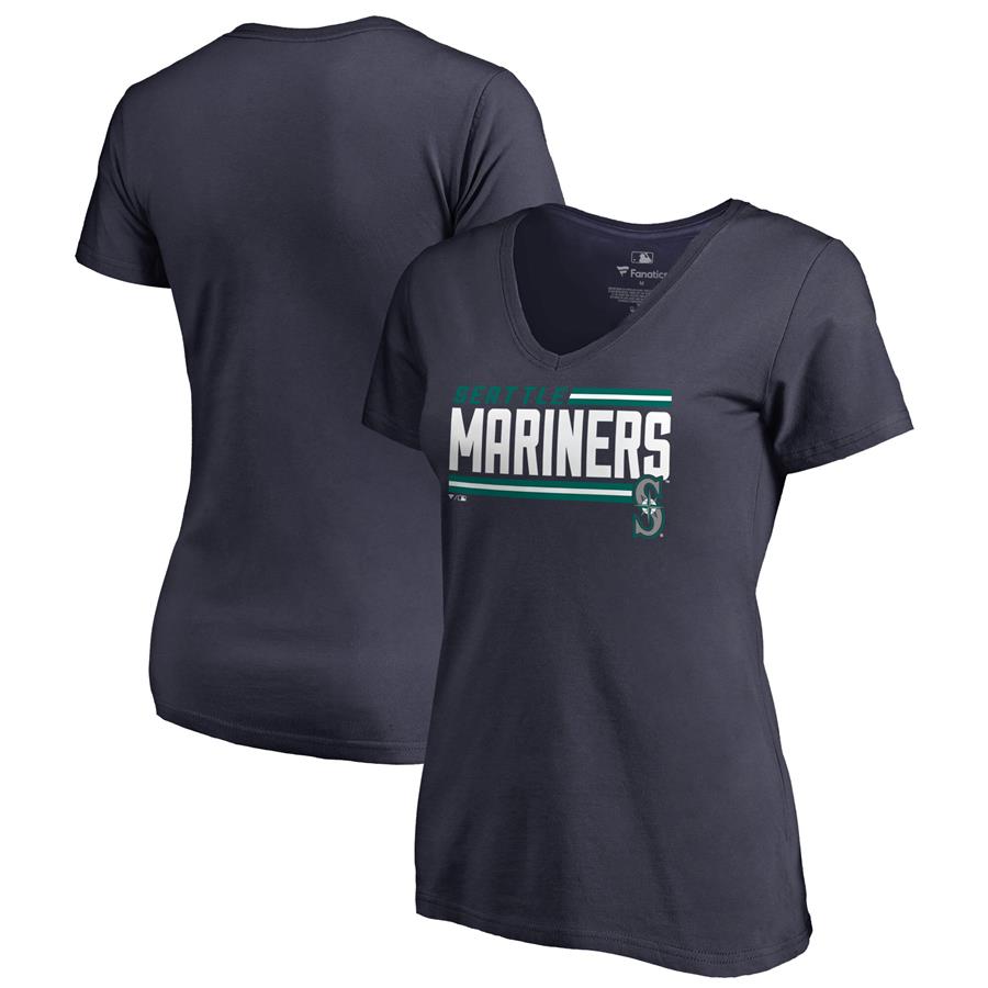 Seattle Mariners Fanatics Branded Women's Onside Stripe V-Neck T-Shirt - Navy