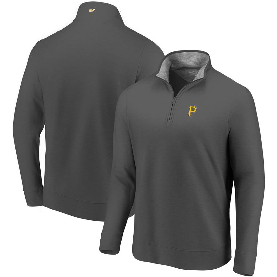 Pittsburgh Pirates Vineyard Vines Saltwater Quarter-Zip Tri-Blend Pullover Jacket - Charcoal