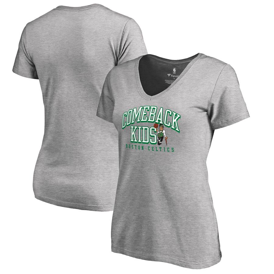 Boston Celtics Fanatics Branded Women's Comeback Kids V-Neck T-Shirt - Heathered Gray